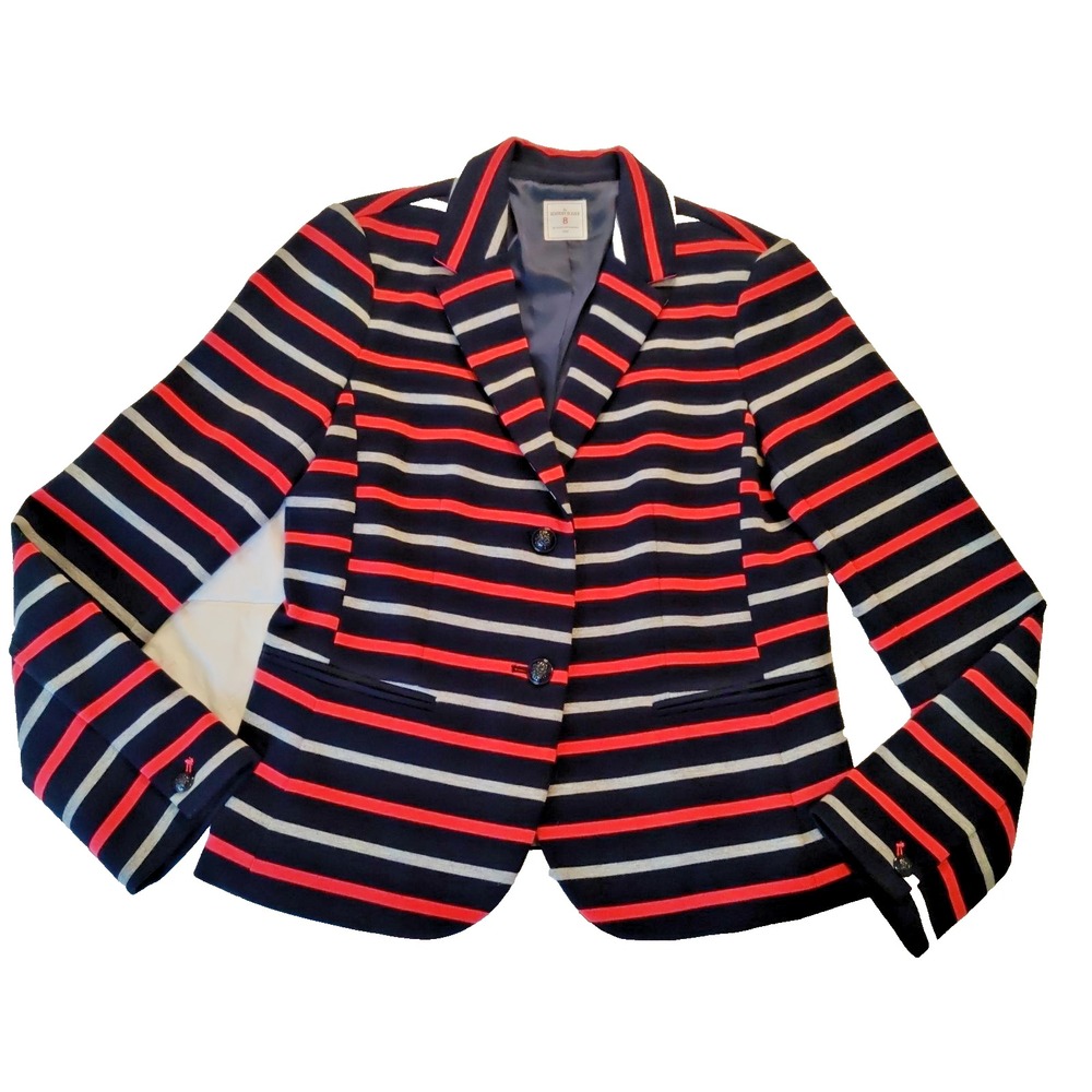 GAP Academy Blazer Navy Striped Womens 8 Preppy Academia Jacket Gray Coral